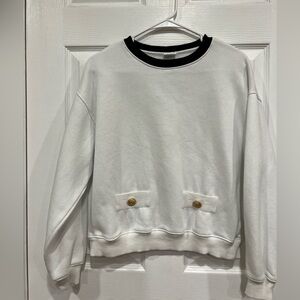 Zara White Crewneck Sweater with Black Accents girls size 10-12